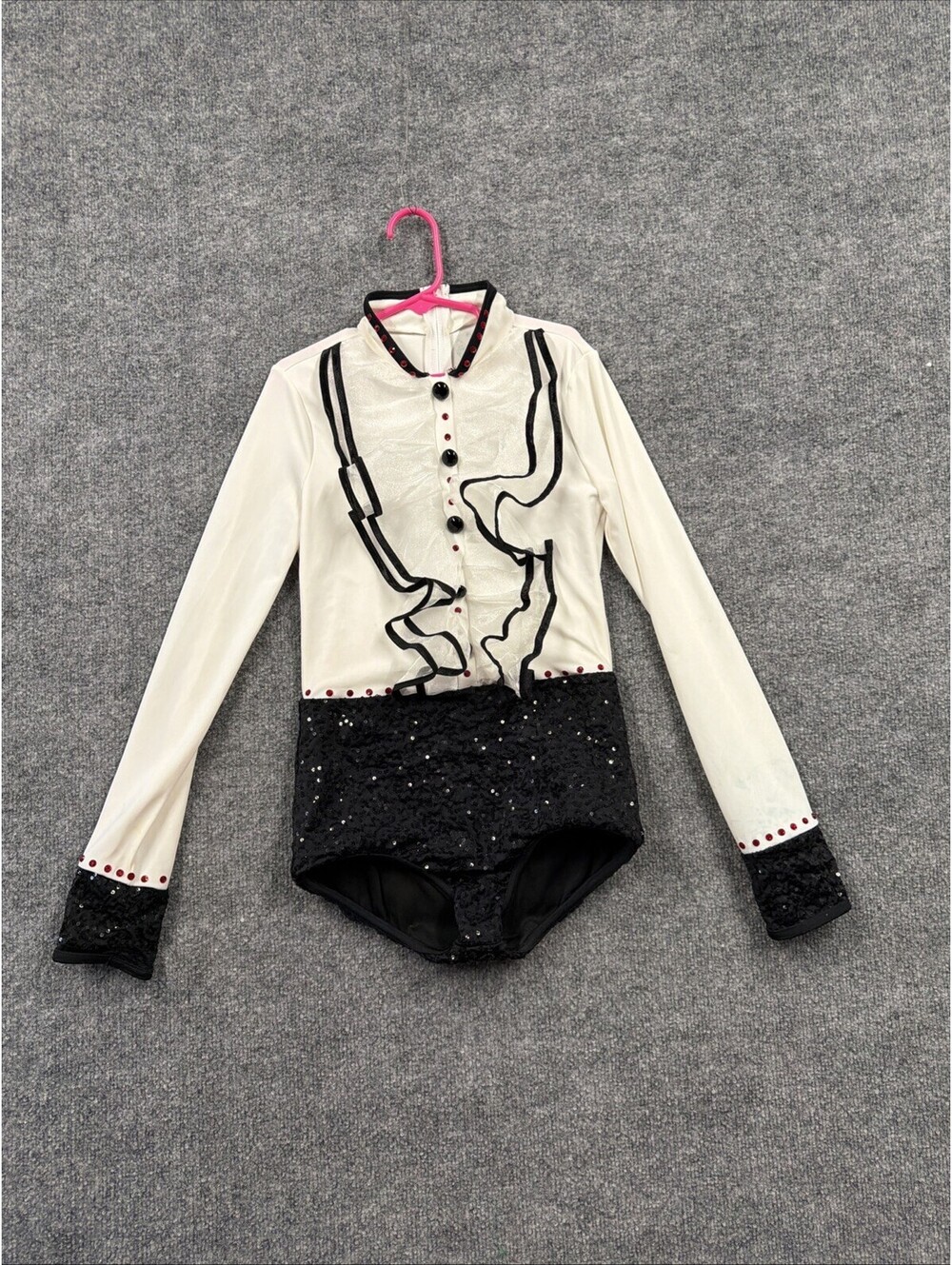 WEISSMAN SMALL BLACK AND WHITE DANCE LEOTARD LONG SlEEVE ZIPPER ON BACK NICE (M)